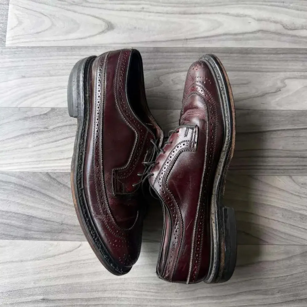 Claiborne Vintage Burgundy Leather Wingtip Oxford Dress Shoes